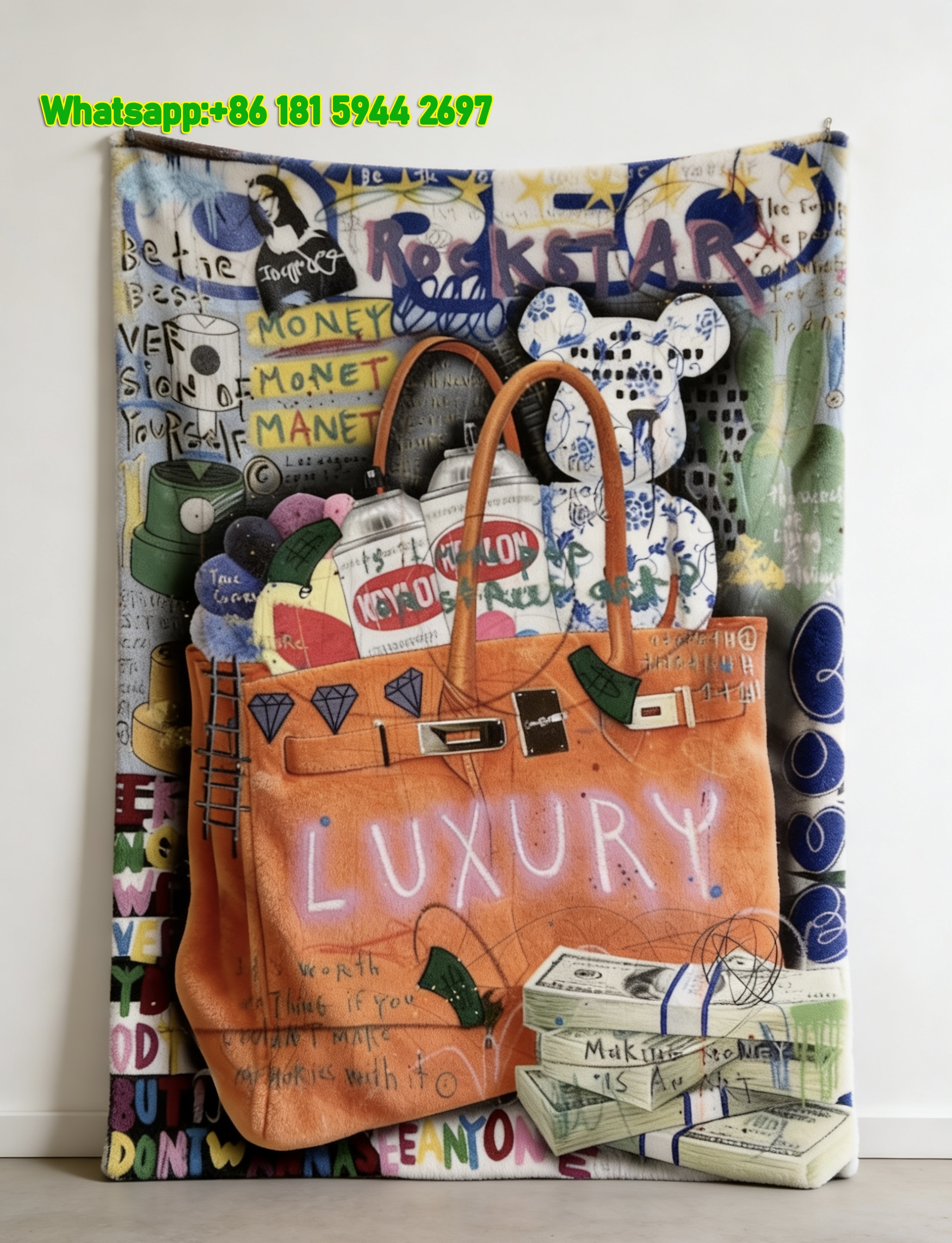 Hermes Graffiti Luxury Bag Flannel Throw Blanket IMG_5482